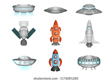 Detailed collection of spaceships in flat style