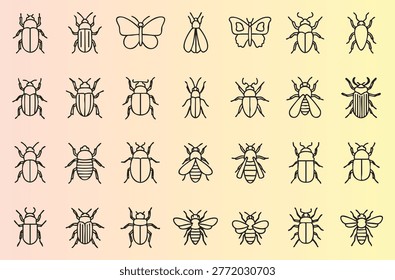 Detailed collection of various insect and bug line drawings perfect for nature designs and illustrations