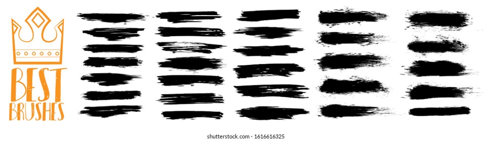 Detailed collection vector brush strokes, isolated on white background. Ink splashes. black inked splatter dirt stain splatter spray splash with drops blots isolated grunge silhouette set. Vector set