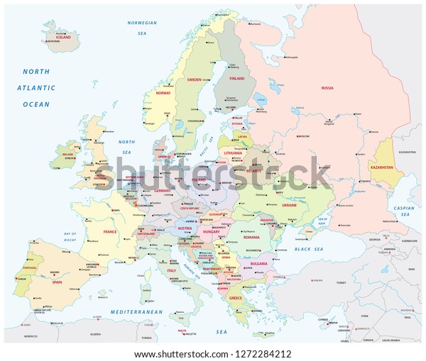 Detailed Colored Europe Map All Important Stock Vector (Royalty Free ...