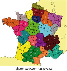 Detailed Colored Map Of France With All Departments