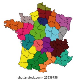 Detailed Colored Map Of France With All Departments