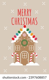 Detailed colored vertical christmas card Vector illustration