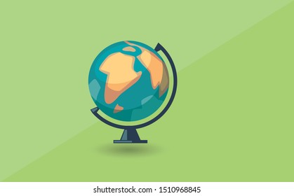 Detailed colored world map, mapped on a globe, isolated on white background