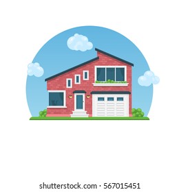 Detailed colorful house. Flat style modern cottage. Vector illustration