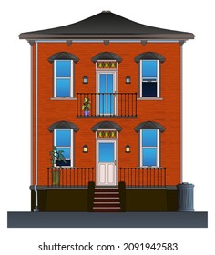 Detailed colorful house. Vector flat buildings illustration isolated on white background. 