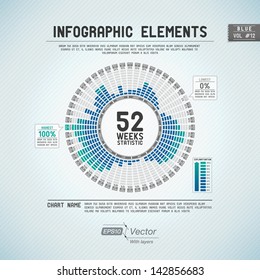 Detailed colorful infographic elements - 52 weeks - easy editable, organized layers