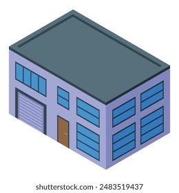 Ilustración vectorial isométrica detallada y colorida de un edificio comercial moderno con un techo plano, que representa bienes raíces y negocios en el paisaje urbano