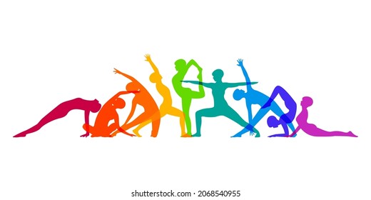 Detailed colorful silhouette yoga pose or asana posture. Women exercise for body stretching. Fitness Concept. Gymnastics. Aerobics. Vector illustration.