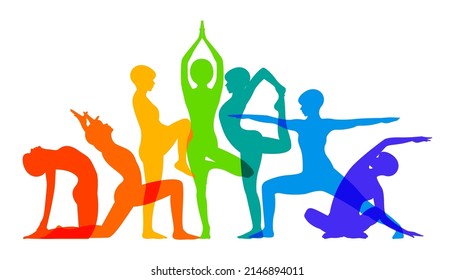 Detailed colorful silhouette yoga pose or asana posture. Women exercising for body stretching. Fitness Concept. Gymnastics. Aerobics. Vector illustration.