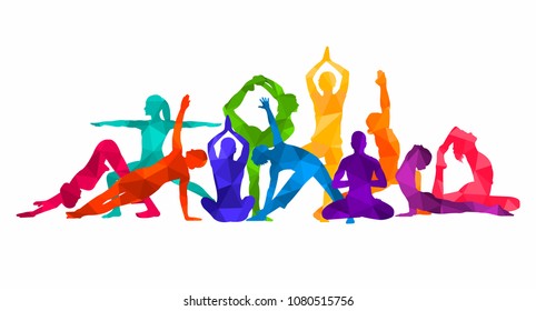 Detailed colorful silhouette yoga vector illustration. Fitness Concept. Gymnastics. Aerobics.