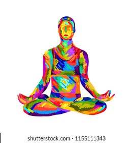 Detailed colorful silhouette yoga vector illustration. Fitness Concept. Gymnastics. Aerobics. Meditation posture lotus