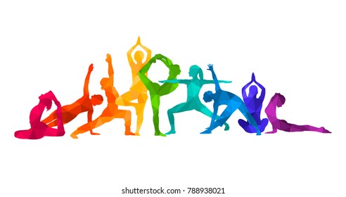 Detailed colorful silhouette yoga vector illustration. Fitness Concept. Gymnastics. Aerobics.