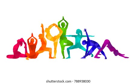 Detailed colorful silhouette yoga vector illustration. Fitness Concept. Gymnastics. Aerobics.