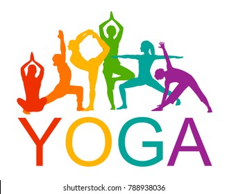 Detailed colorful silhouette yoga vector illustration. Fitness Concept. Gymnastics. Aerobics.