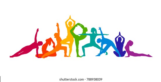 Detailed colorful silhouette yoga vector illustration. Fitness Concept. Gymnastics. Aerobics.