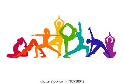 Detailed Colorful Silhouette Yoga Vector Illustration Stock Vector ...