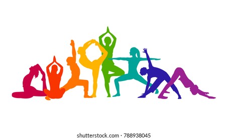 Detailed colorful silhouette yoga vector illustration. Fitness Concept. Gymnastics. Aerobics.