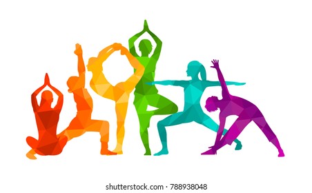 Detailed colorful silhouette yoga vector illustration. Fitness Concept. Gymnastics. Aerobics.