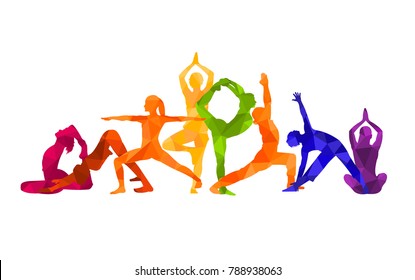 Detailed colorful silhouette yoga vector illustration. Fitness Concept. Gymnastics. Aerobics.