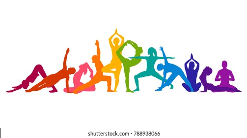 Detailed colorful silhouette yoga vector illustration. Fitness Concept. Gymnastics. Aerobics. - Shutterstock ID 788938066