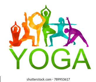 Detailed colorful silhouette yoga vector illustration. Fitness Concept. Gymnastics. Aerobics.