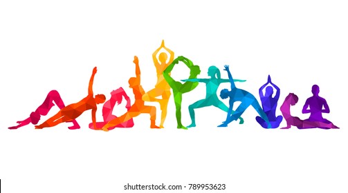 Detailed Colorful Silhouette Yoga Vector Illustration. Fitness Concept. Gymnastics. Aerobics.