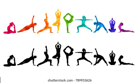 Detailed colorful silhouette yoga vector illustration. Fitness Concept. Gymnastics. Aerobics.