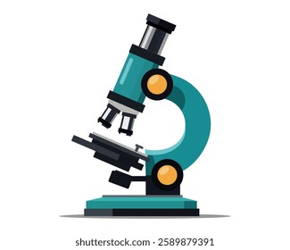 A detailed and colorful vector illustration of a microscope, showcasing its intricate design and scientific purpose