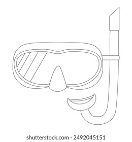 A detailed coloring page featuring a diving mask and snorkel, perfect for kids and adults who love underwater adventures.