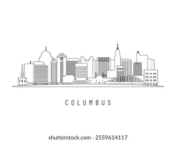 Detailed Columbus skyline vector illustration. Columbus buildings in line art style, perfect for modern designs.