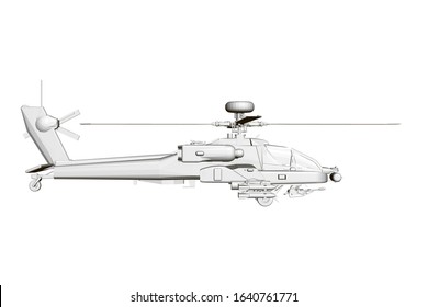 Detailed combat helicopter. Polygonal helicopter. Side view. 3D.
