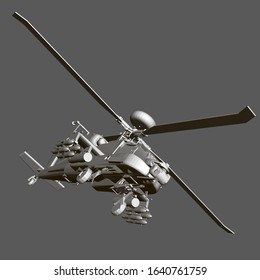 Detailed combat helicopter. Polygonal helicopter. View isometric. 3D.