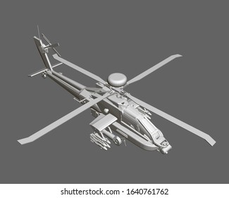 Detailed combat helicopter. Polygonal helicopter. View isometric. 3D.