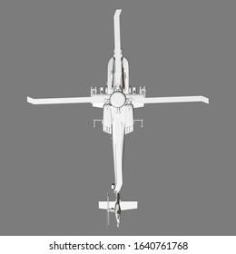 Detailed combat helicopter. Polygonal helicopter. View from above. 3D. Vector illustration
