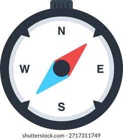 Icono de brújula detallado con puntos cardinales, navegación y símbolo de viaje al aire libre, Ilustración vectorial plana