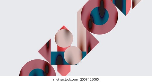 Detailed composition of circles, semicircles, and triangles with glossy effects and smooth gradients. A sleek and modern vector design for creative and tech-inspired projects