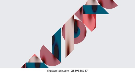 Detailed composition of circles, semicircles, and triangles with glossy effects and smooth gradients. A sleek and modern vector design for creative and tech-inspired projects
