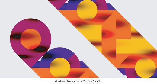 Detailed composition of circles, semicircles, and triangles with glossy effects and smooth gradients. A sleek and modern vector design for creative and tech-inspired projects