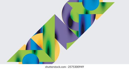 Detailed composition of circles, semicircles, and triangles with glossy effects and smooth gradients. A sleek and modern vector design for creative and tech-inspired projects