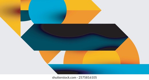 Detailed composition of circles, semicircles, and triangles with glossy effects and smooth gradients. A sleek and modern vector design for creative and tech-inspired projects