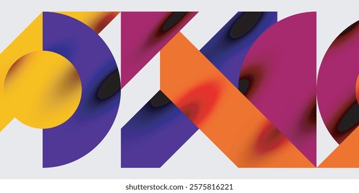 Detailed composition of circles, semicircles, and triangles with glossy effects and smooth gradients. A sleek and modern vector design for creative and tech-inspired projects