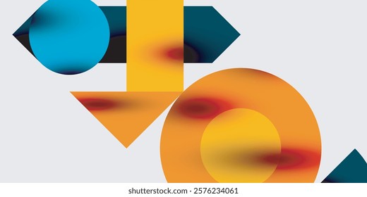 Detailed composition of circles, semicircles, and triangles with glossy effects and smooth gradients. A sleek and modern vector design for creative and tech-inspired projects