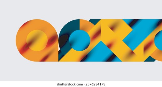 Detailed composition of circles, semicircles, and triangles with glossy effects and smooth gradients. A sleek and modern vector design for creative and tech-inspired projects
