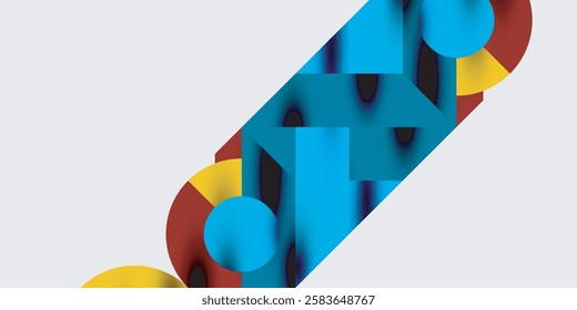 Detailed composition of circles, semicircles, and triangles with glossy effects and smooth gradients. A sleek and modern vector design for creative and tech-inspired projects
