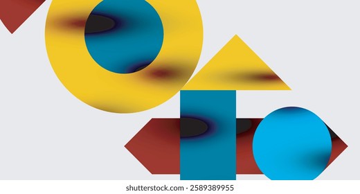Detailed composition of circles, semicircles, and triangles with glossy effects and smooth gradients. A sleek and modern vector design for creative and tech-inspired projects