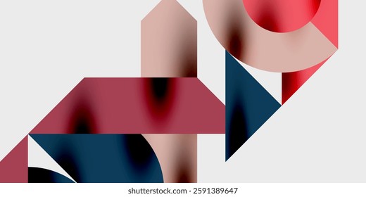 Detailed composition of circles, semicircles, and triangles with glossy effects and smooth gradients. A sleek and modern vector design for creative and tech-inspired projects