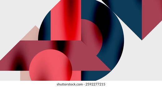 Detailed composition of circles, semicircles, and triangles with glossy effects and smooth gradients. A sleek and modern vector design for creative and tech-inspired projects