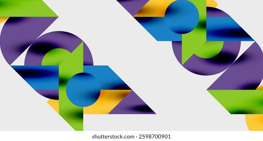 Detailed composition of circles, semicircles, and triangles with glossy effects and smooth gradients. A sleek and modern vector design for creative and tech-inspired projects