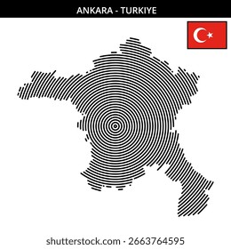 Mapa concéntrico detallado de Ankara con bandera turca